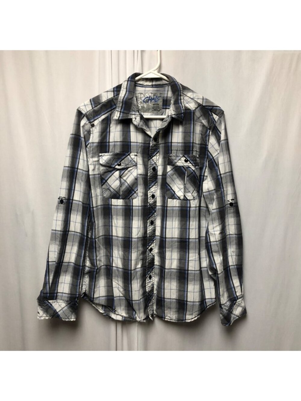 Chalc Plaid Shirt Mens Size Medium Long Sleeve Button Down Cotton Western